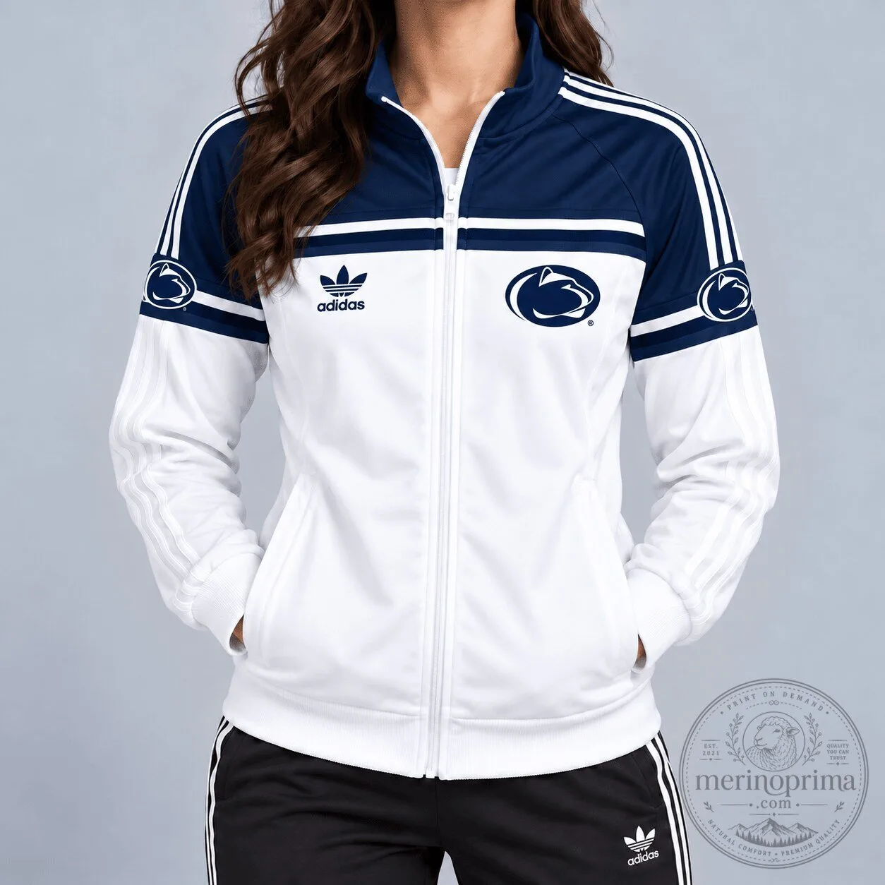 Penn State Nittany Lions Adidas White and Blue Full-Zip Track Jacket