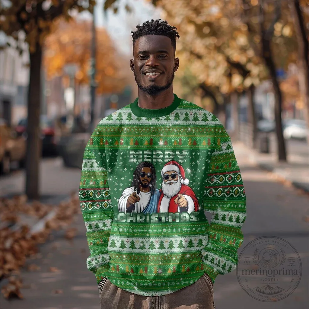 Black Jesus and Santa Claus Merry Christmas Ugly Sweater Holiday Sweatshirt