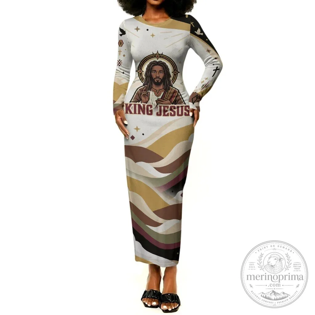King Jesus African American Christ Religious Faith Holy Cross Dove Long Sleeve Dress