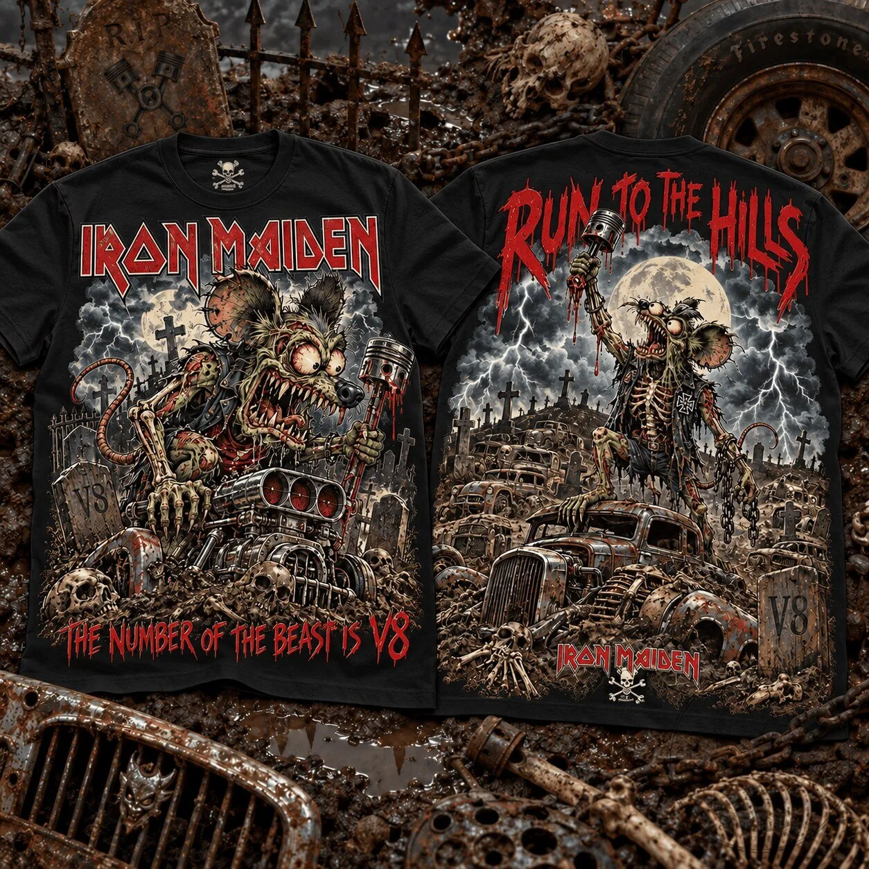 Iron Maiden Rat Fink The Number Of The Beast Is V8 Heavy Metal T-Shirt