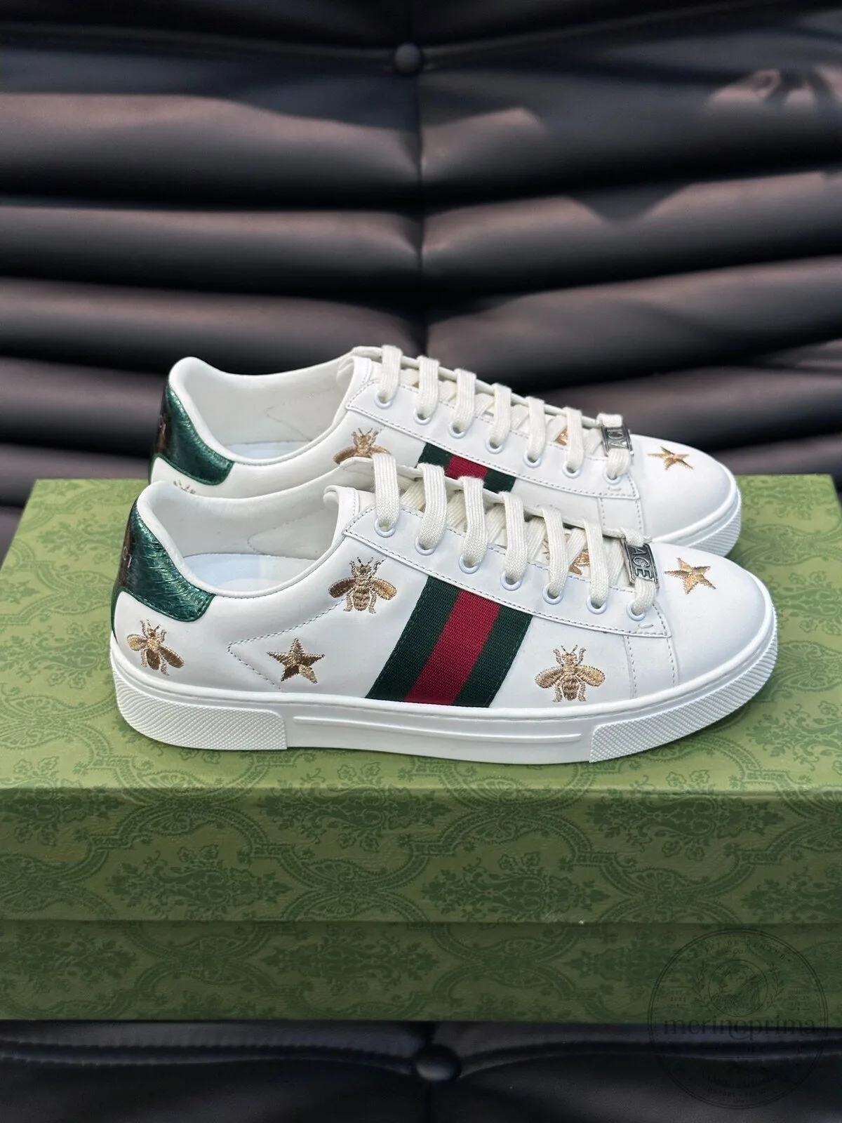 Gucci Ace Embroidered Bee and Star White Leather Low-Top Sneakers