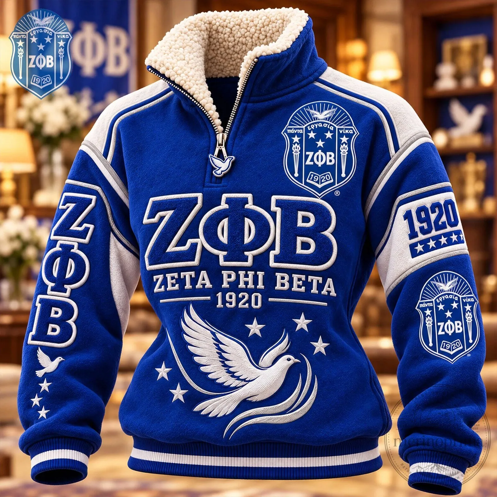 Zeta Phi Beta 1920 Blue Sherpa Collar Pullover Jacket 5 Zeta Phi Beta 1920 Blue Sherpa Collar Pullover Jacket