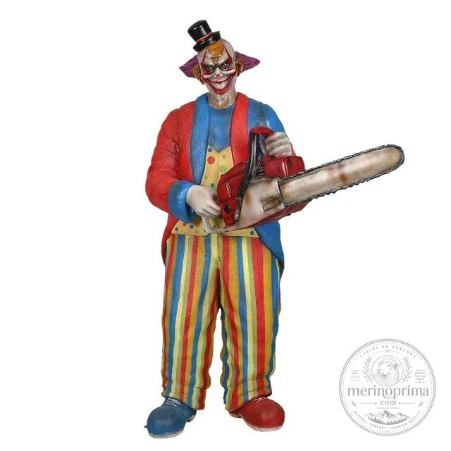 Lifesize Scary Clown with Chainsaw Halloween Horror Prop Figure