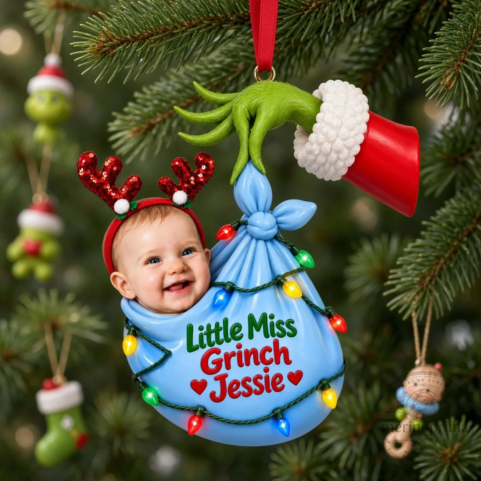 The Grinch Stealing Baby Personalized Christmas Tree Ornament 6 The Grinch Stealing Baby Personalized Christmas Tree Ornament