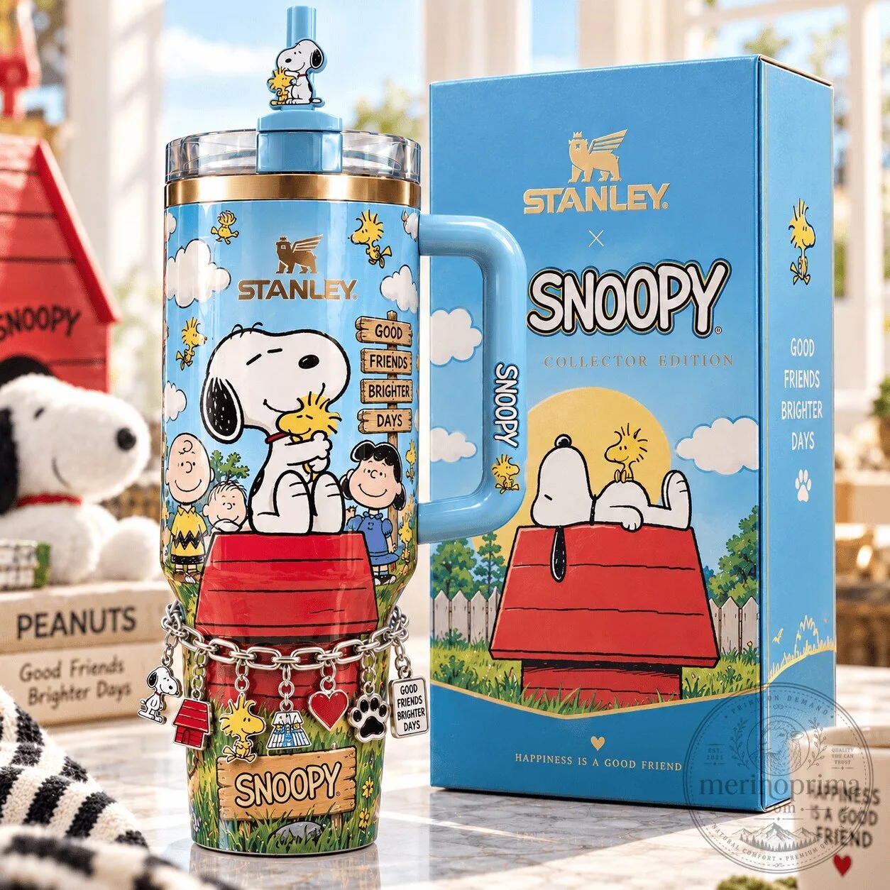 Snoopy Peanuts Good Friends Brighter Days Stanley Tumbler with Charm Bracelet