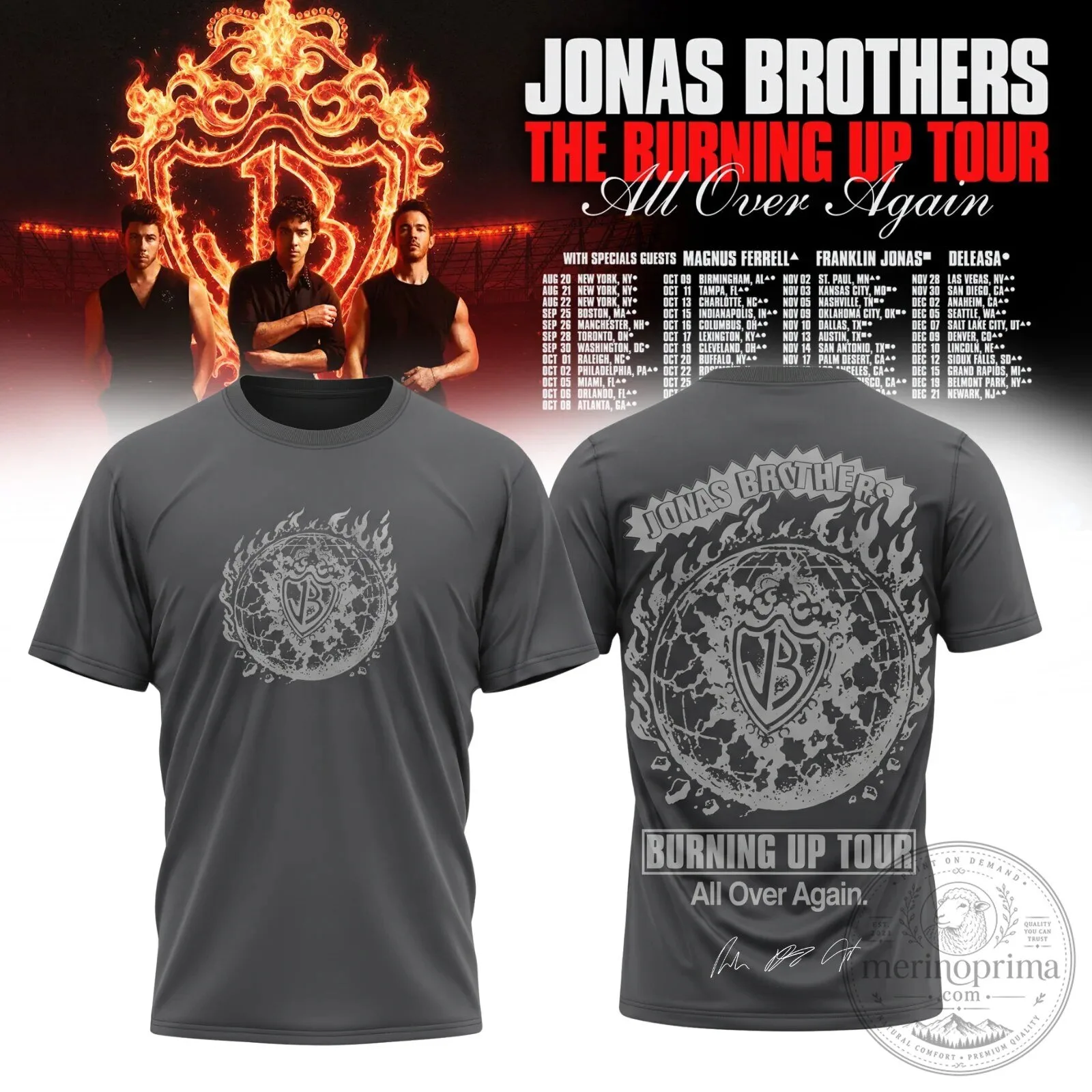 Jonas Brothers The Burning Up Tour All Over Again 2026 Concert T-Shirt