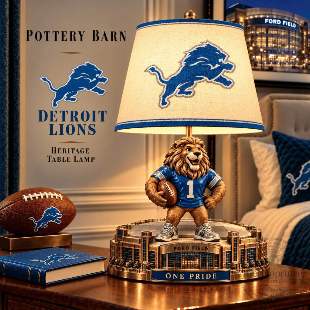 Detroit Lions Ford Field Heritage Table Lamp with Mascot Figurine Detroit Lions Ford Field Heritage Table Lamp with Mascot Figurine