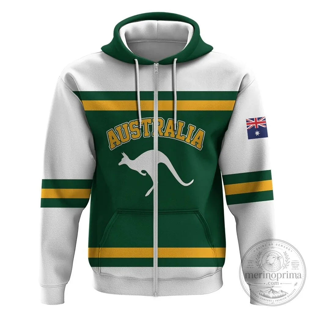 Australia National Team Green and Gold Kangaroo Hockey Style Hoodie 11 Australia National Team Green and Gold Kangaroo Hockey Style Hoodie