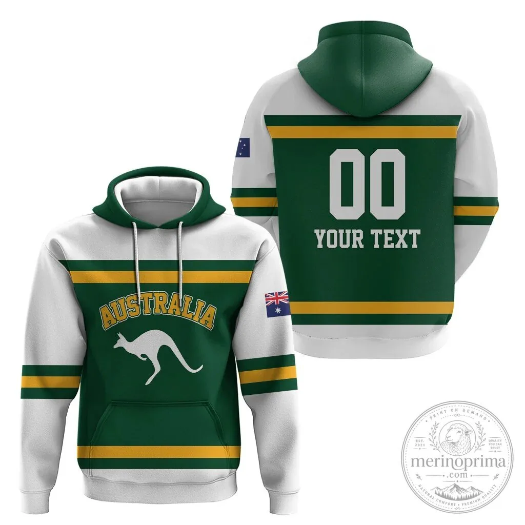 Australia National Team Green and Gold Kangaroo Hockey Style Hoodie 12 Australia National Team Green and Gold Kangaroo Hockey Style Hoodie