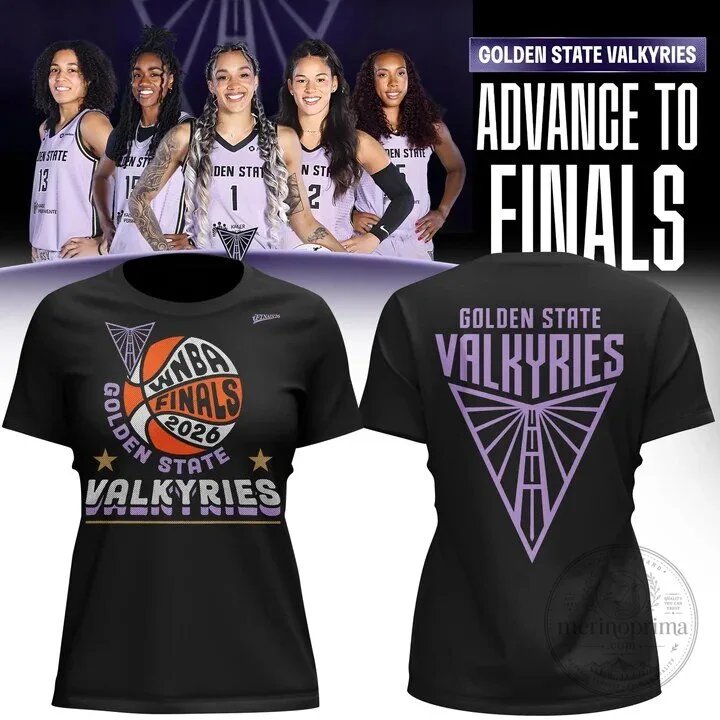 Women’s Black T-Shirt featuring Golden State Valkyries 2026 WNBA Finals Design