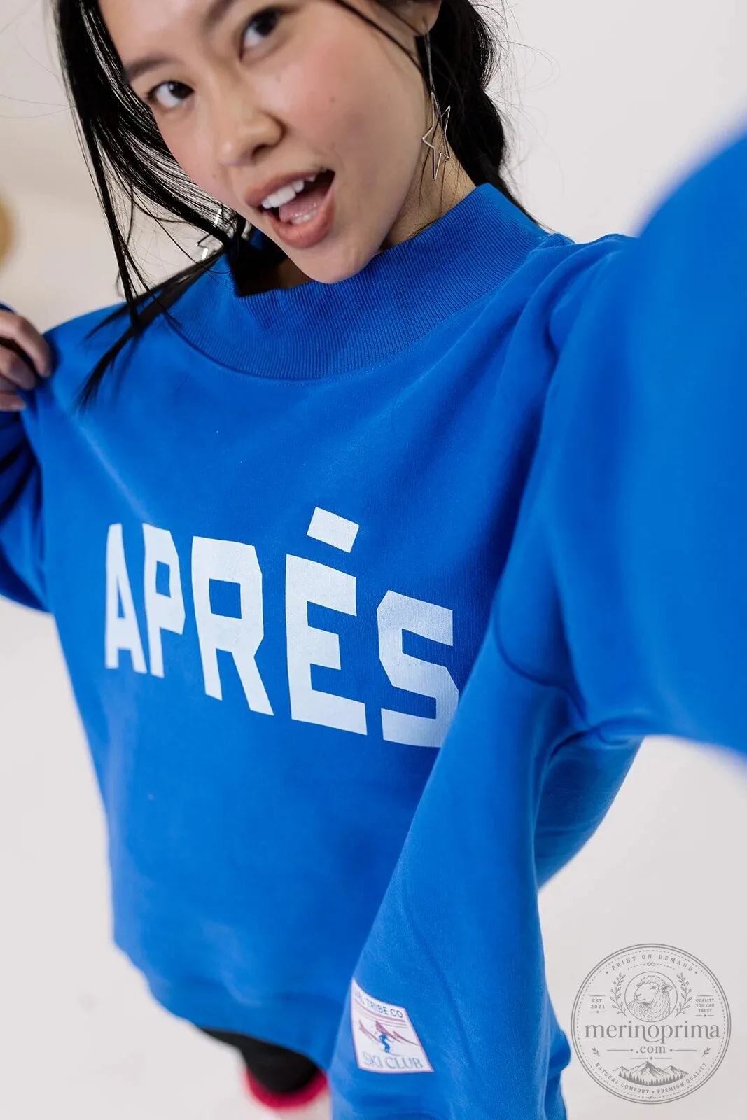 Après Ski Club Blue Mock Neck Long Sleeve Sweatshirt