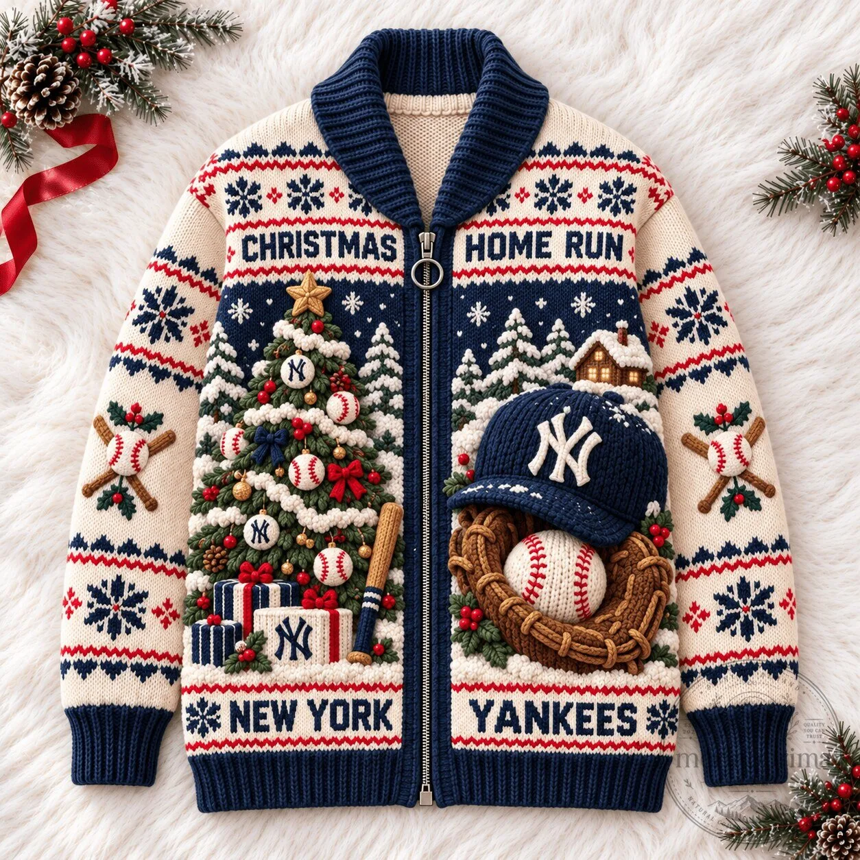 New York Yankees Christmas Home Run Knitted Cardigan Sweater