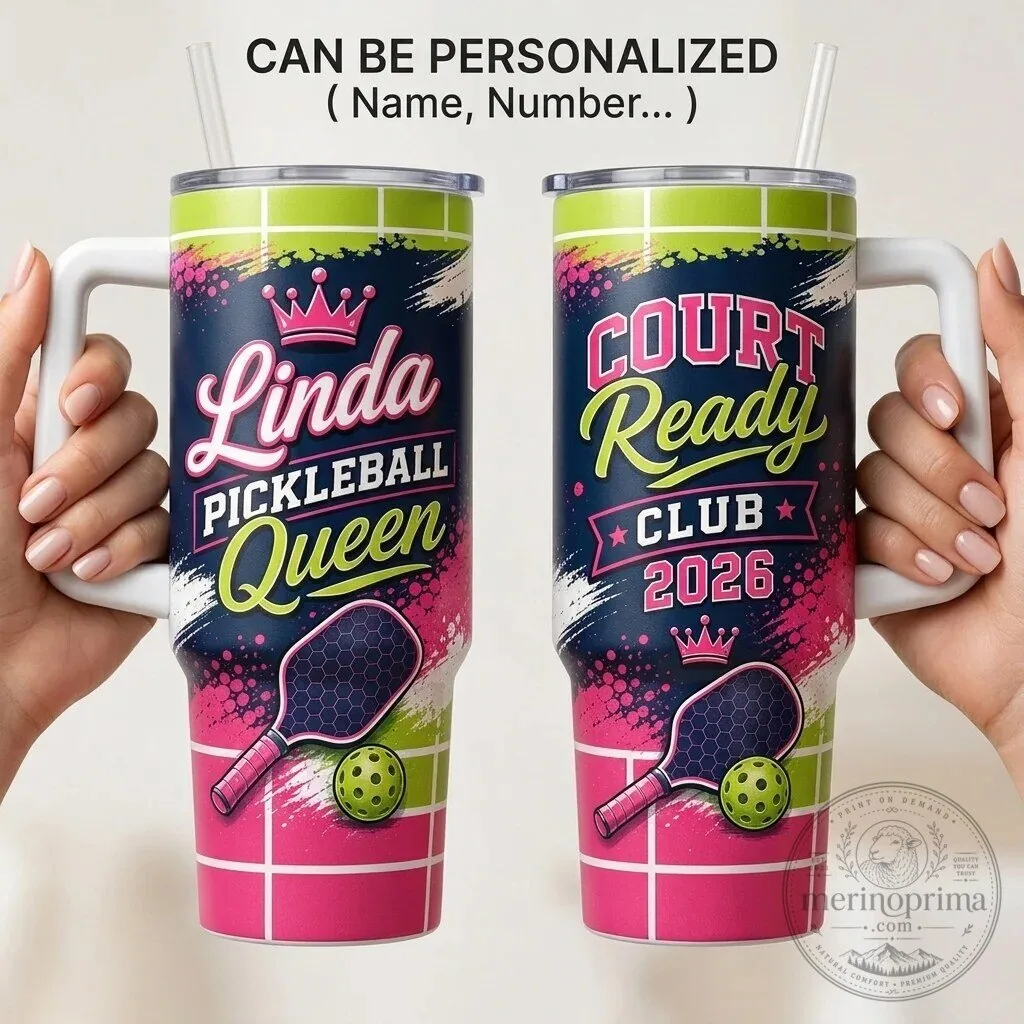 Personalized Pickleball Queen Stainless Steel Tumbler with Handle and Straw