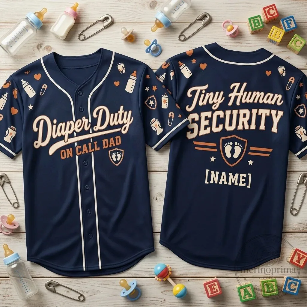 Personalized New Dad Diaper Duty On Call Dad Tiny Human Security Baseball Jersey 5 Personalized New Dad Diaper Duty On Call Dad Tiny Human Security Baseball Jersey