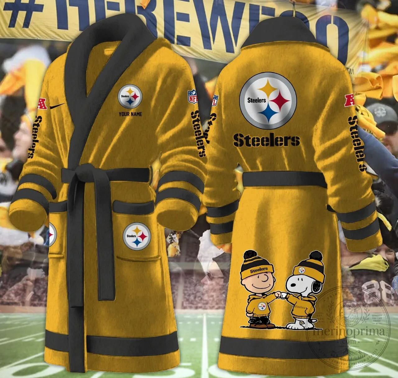 Pittsburgh Steelers Snoopy Charlie Brown Personalized Fleece Bathrobe 1 Pittsburgh Steelers Snoopy Charlie Brown Personalized Fleece Bathrobe
