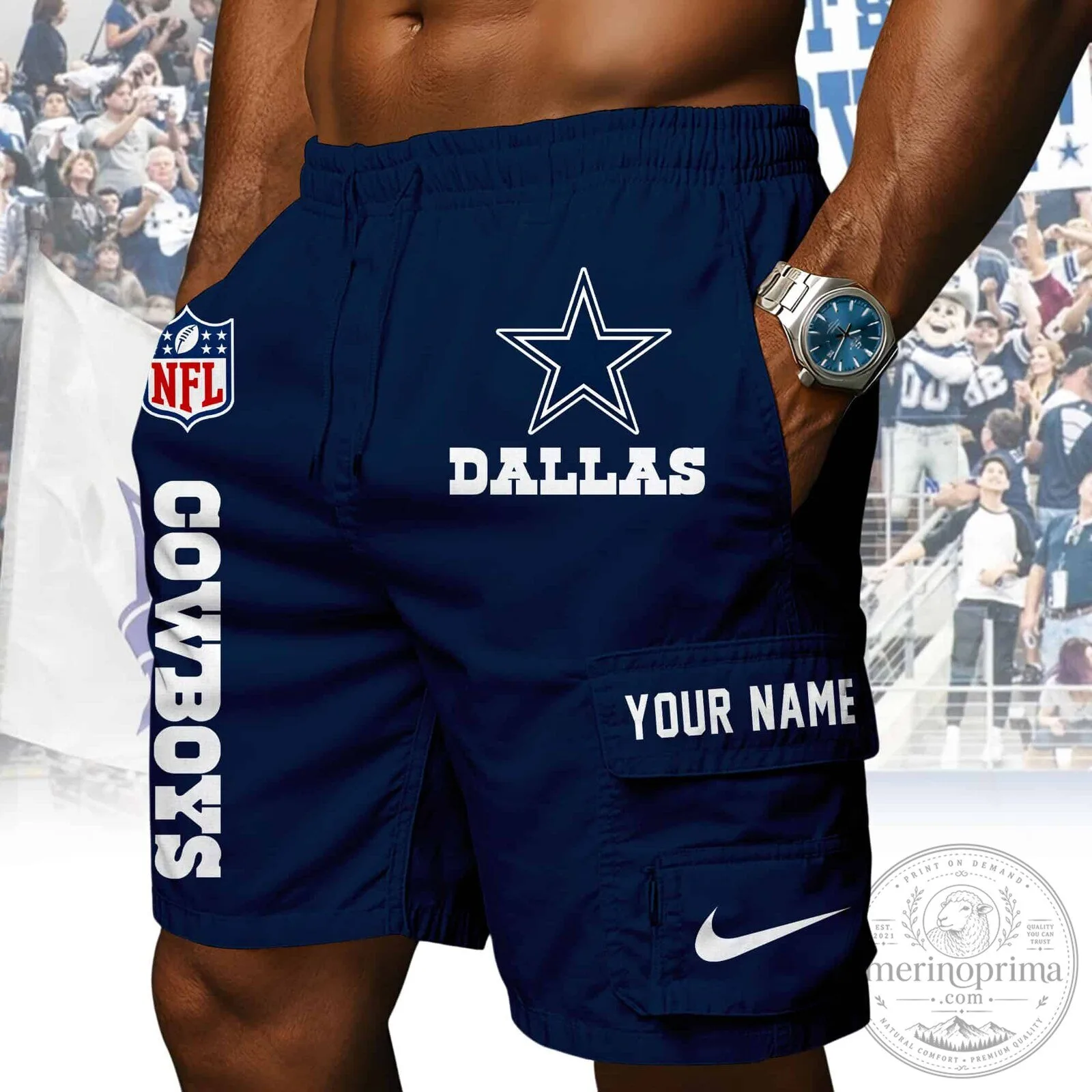 Dallas Cowboys NFL Star Logo Custom Name Athletic Shorts for Men
