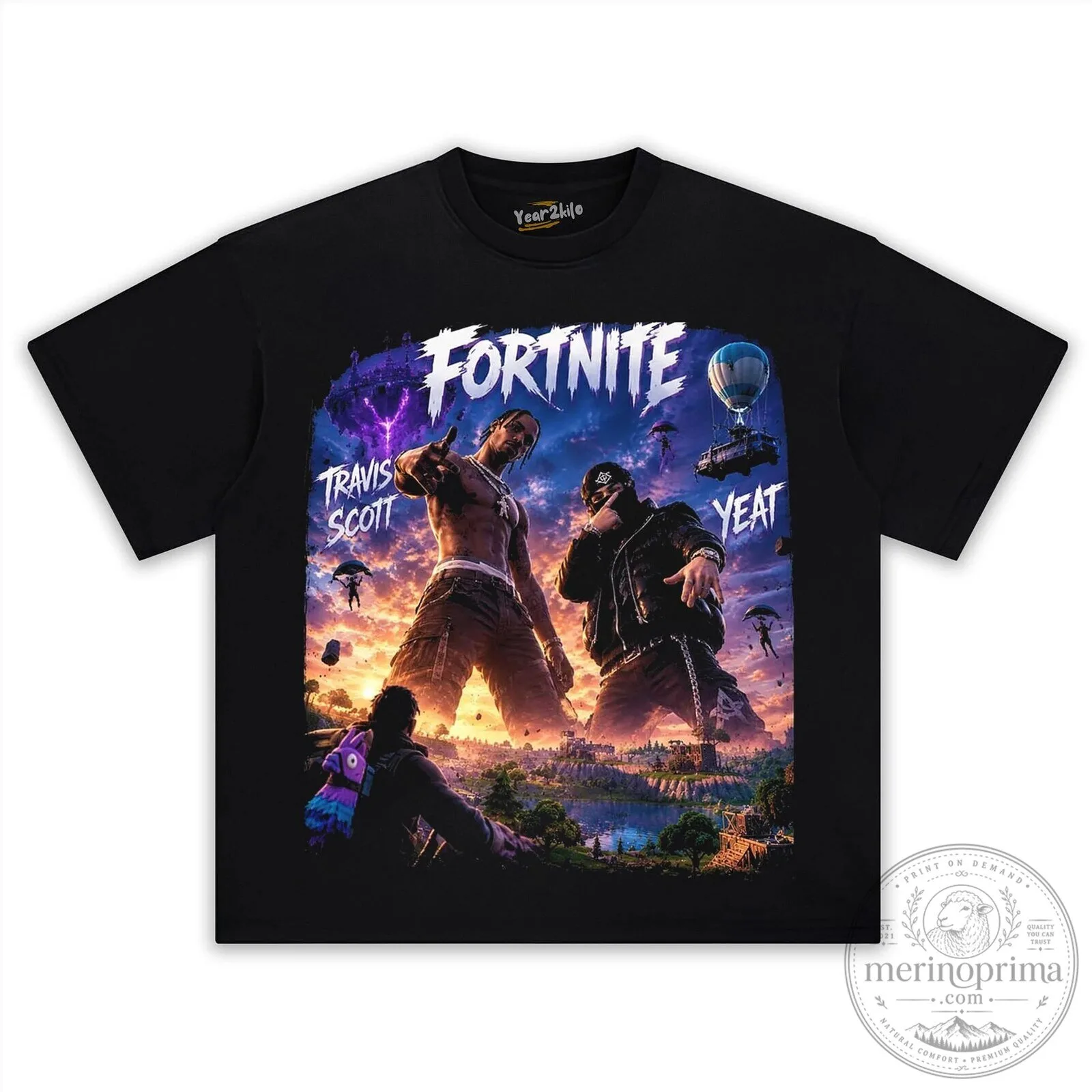 Fortnite Travis Scott and Yeat Video Game Concert Black T-Shirt 3 Fortnite Travis Scott and Yeat Video Game Concert Black T-Shirt