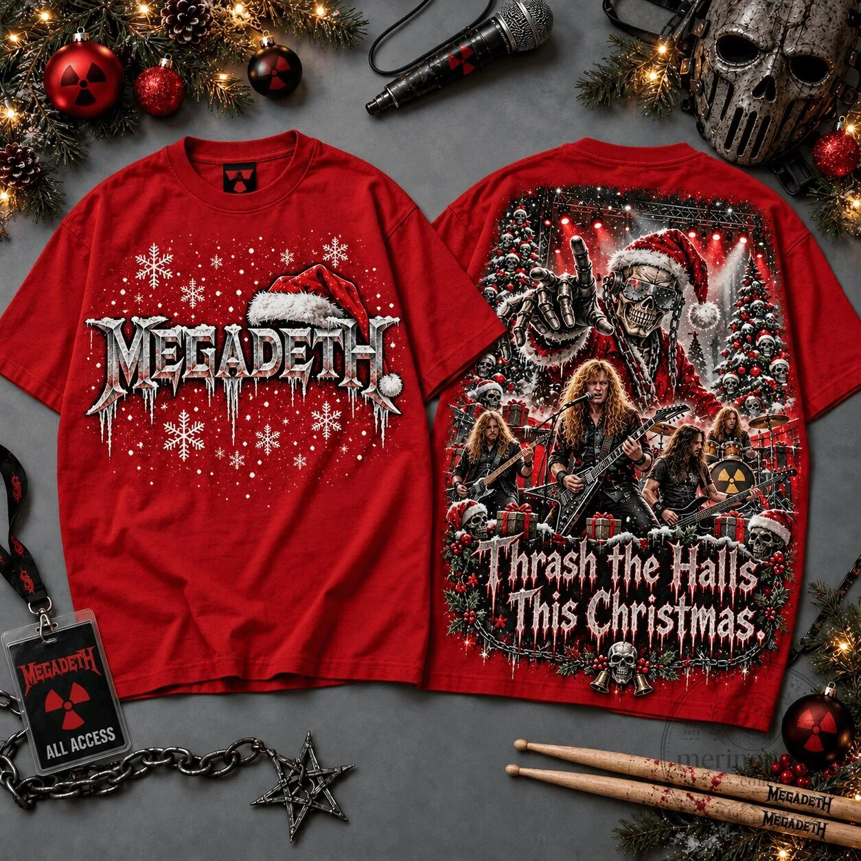 Megadeth Thrash the Halls This Christmas Red Graphic T-Shirt 8 Megadeth Thrash the Halls This Christmas Red Graphic T-Shirt