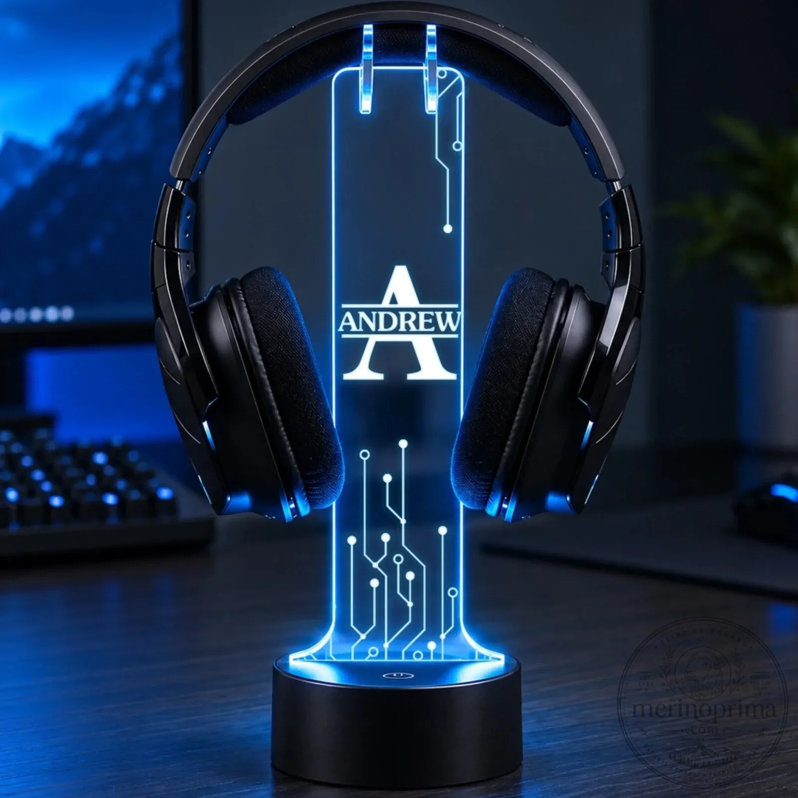 Personalized Andrew Gamer Headphone Stand with LED Light for Desk 1 Personalized Andrew Gamer Headphone Stand with LED Light for Desk