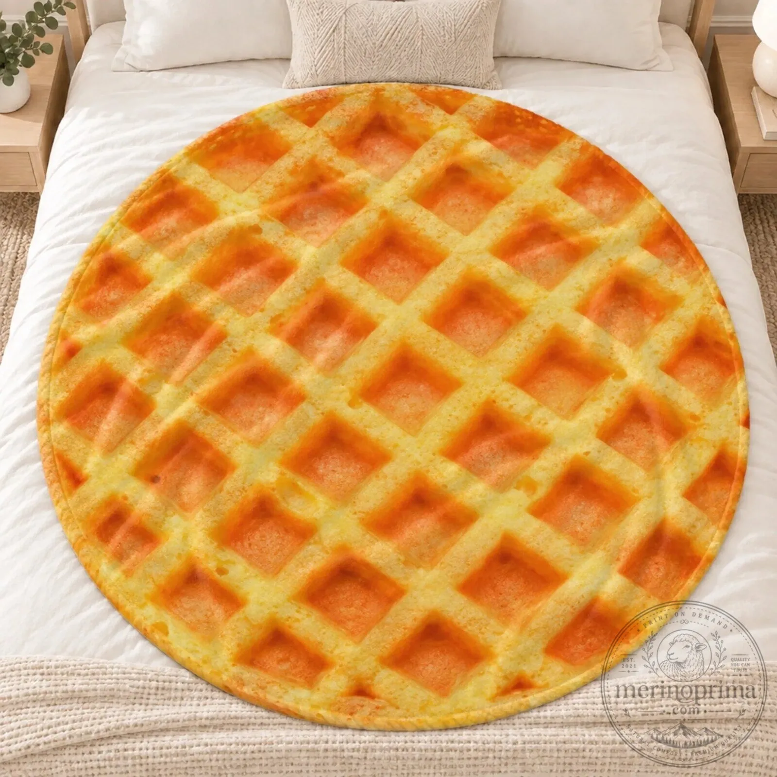 Golden Waffle Pattern Round Throw Blanket - Delicious Food Themed Home Decor 8 Golden Waffle Pattern Round Throw Blanket - Delicious Food Themed Home Decor