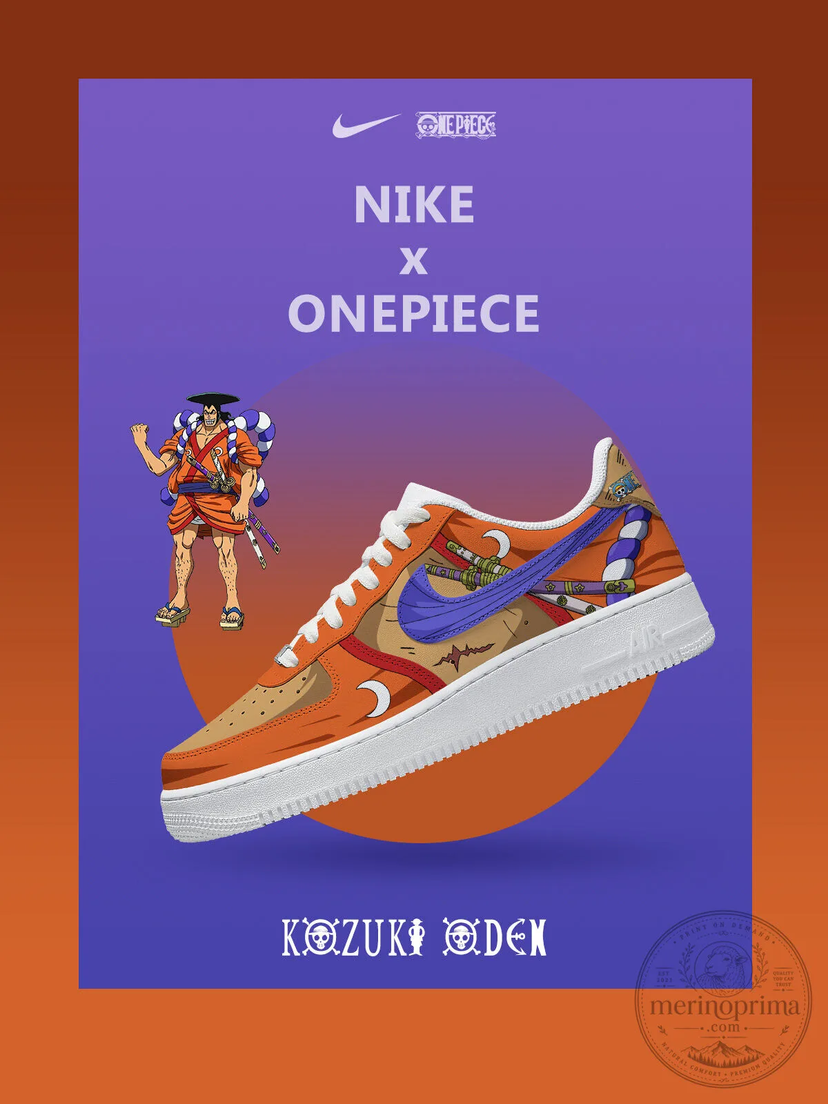 One Piece Kozuki Oden Anime Character Custom Air Force One Shoes