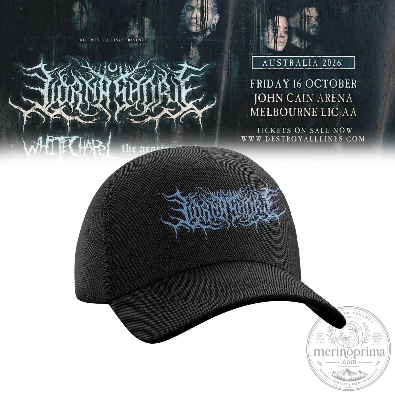 Lorna Shore Australia and New Zealand Tour 2026 Black Baseball Cap Hat