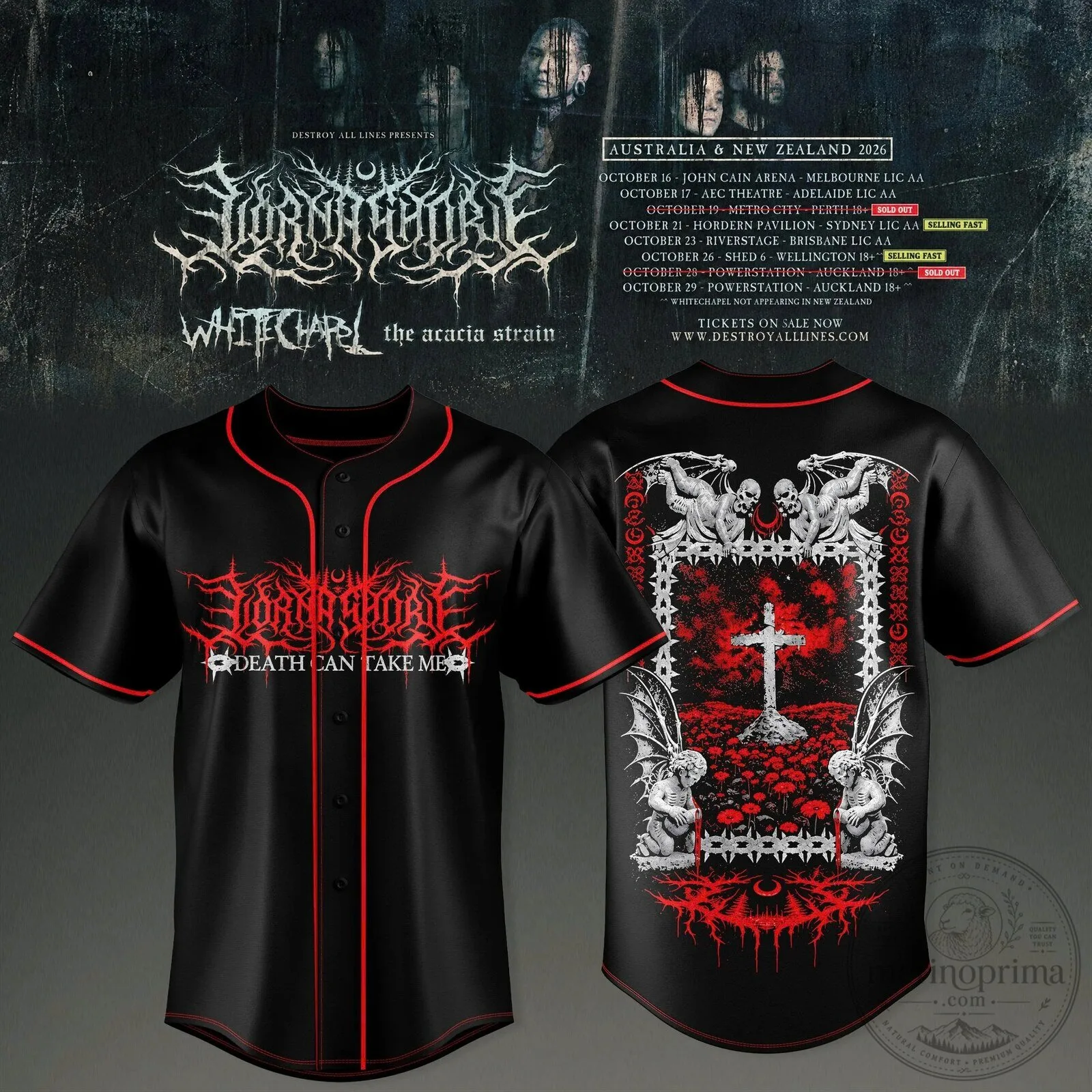 Lorna Shore Australia New Zealand Tour 2026 Deathcore Baseball Jersey