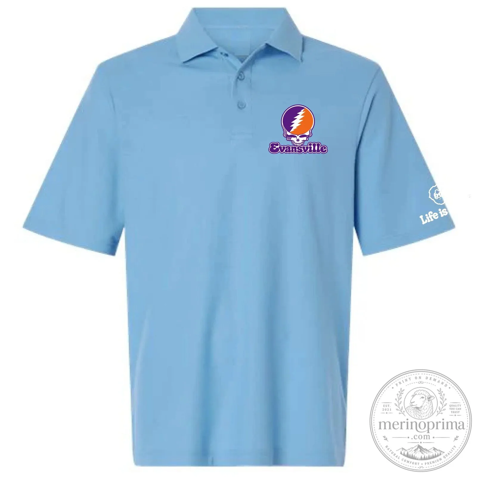 Grateful Dead Steal Your Face Evansville Light Blue Polo Shirt