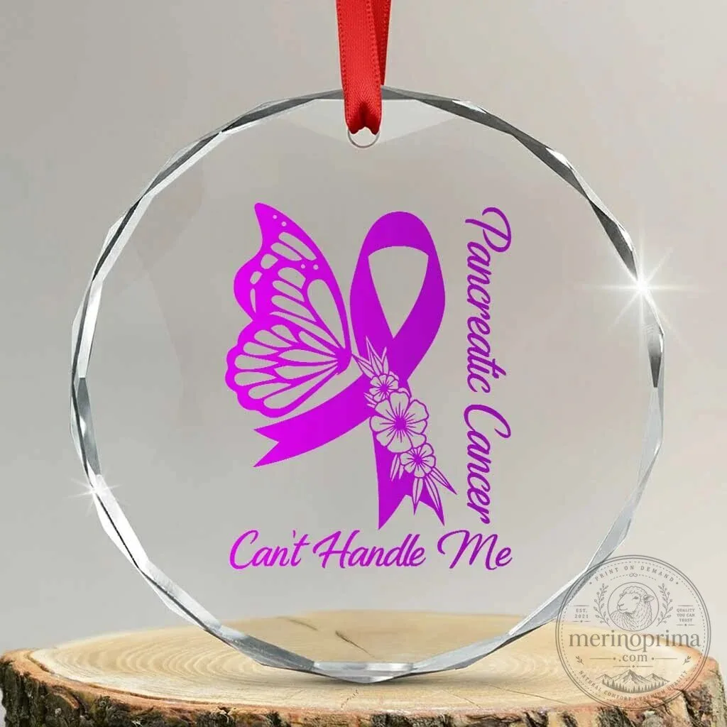 Pancreatic Cancer Awareness Purple Ribbon Butterfly Graphic Crystal Glass Ornament 5 Pancreatic Cancer Awareness Purple Ribbon Butterfly Graphic Crystal Glass Ornament