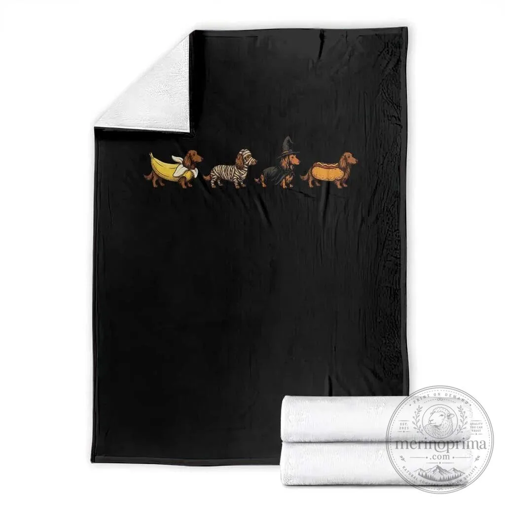 Halloween Dachshund Dog Costumes Banana Mummy Witch Hotdog Spooky Throw Blanket 4 Halloween Dachshund Dog Costumes Banana Mummy Witch Hotdog Spooky Throw Blanket