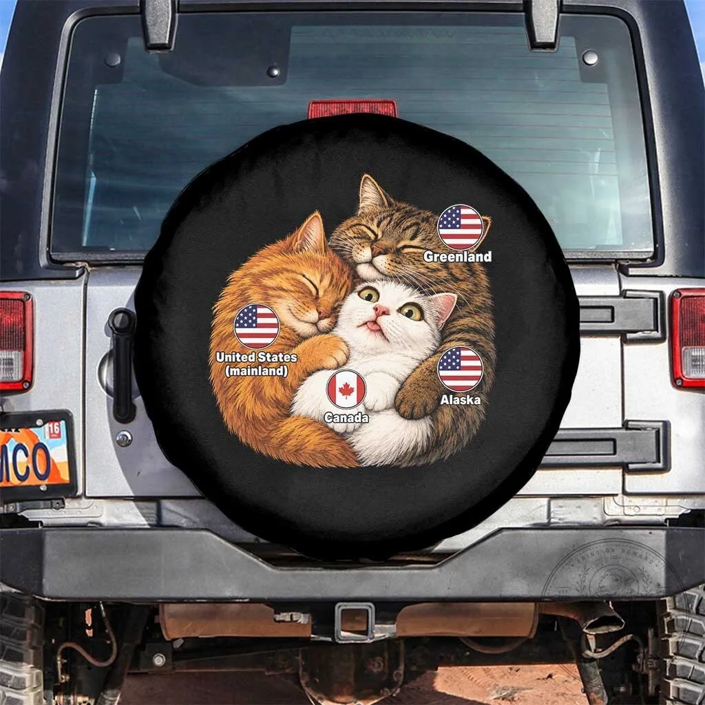 Canada Surrounded By United States Alaska Greenland Funny Cats Hugging Parody Tire Cover 1 Canada Surrounded By United States Alaska Greenland Funny Cats Hugging Parody Tire Cover