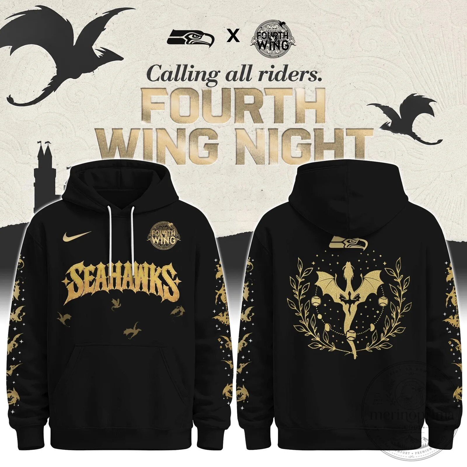 Fourth Wing Night Seattle Seahawks Dragon Fantasy Football Team Hoodie
