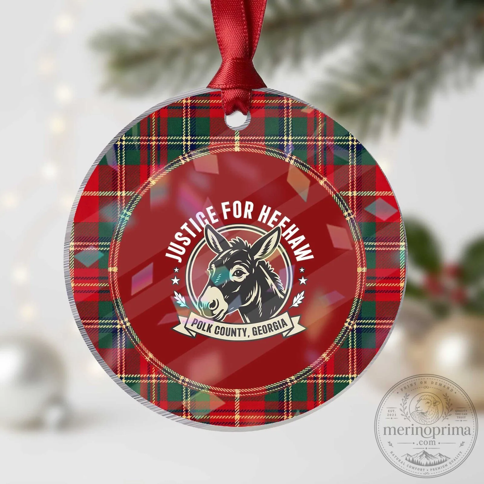 Justice For Heehaw The Donkey Polk County Georgia Holographic Acrylic Ornament