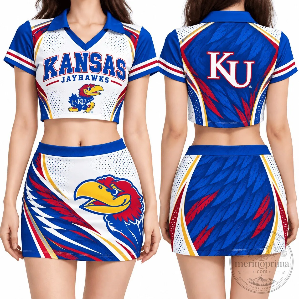 Kansas Jayhawks Women's Cropped Polo Shirt and Skirt Set