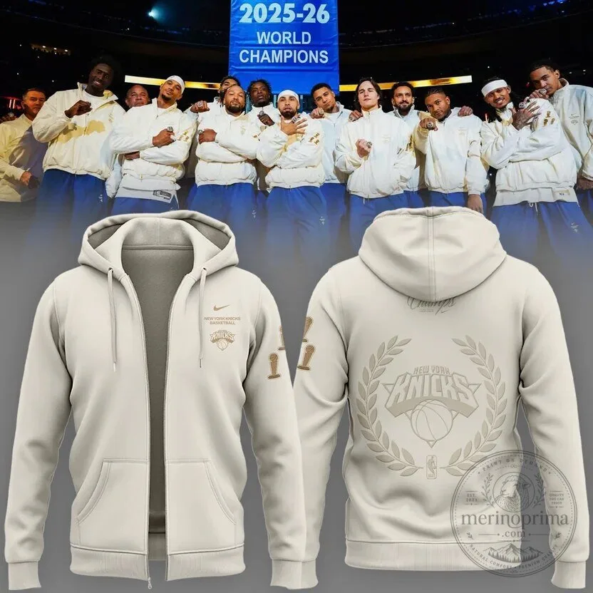 New York Knicks Basketball World Champions Cream Full-Zip Hoodie