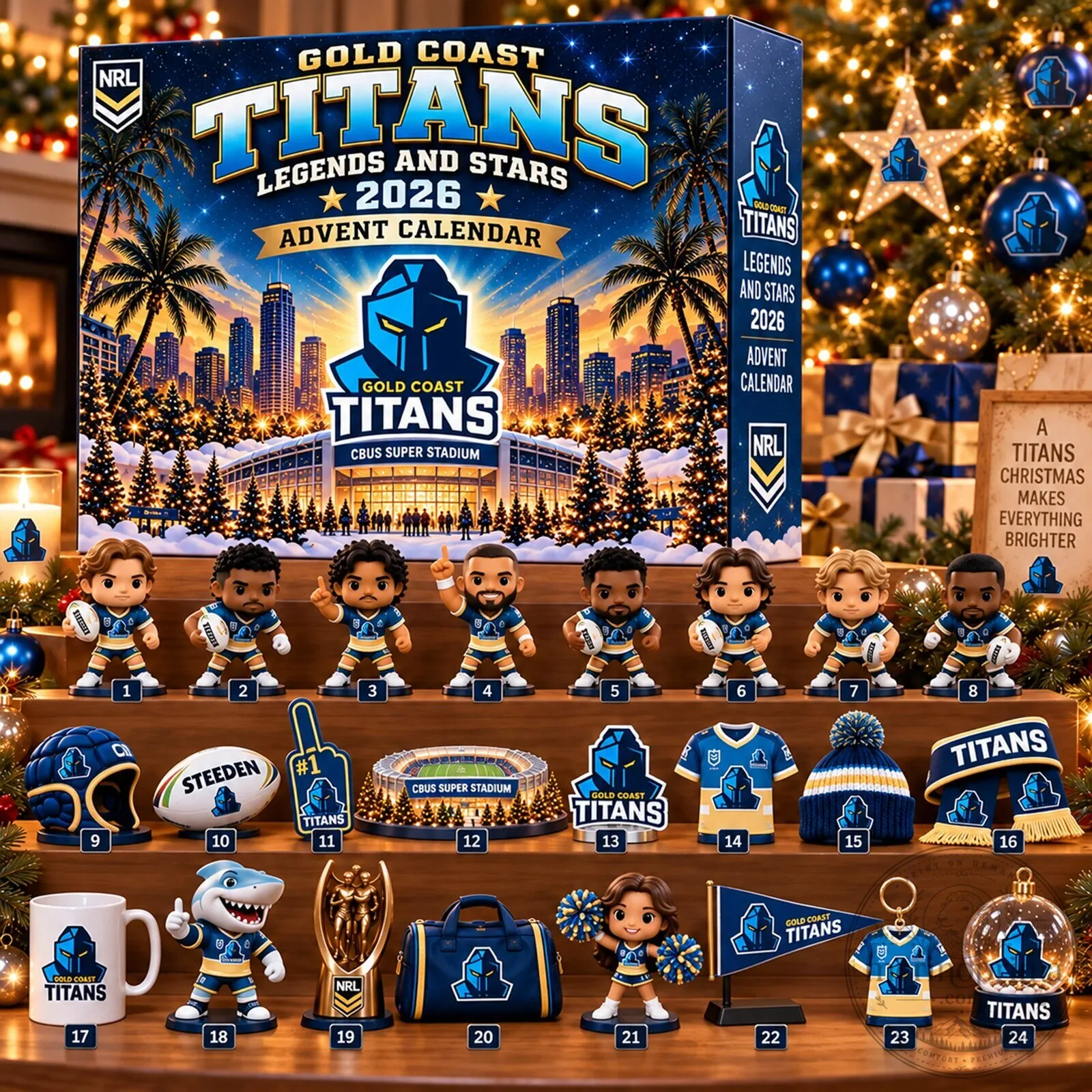 Gold Coast Titans Legends and Stars 2026 Rugby League Christmas Advent Calendar 2D