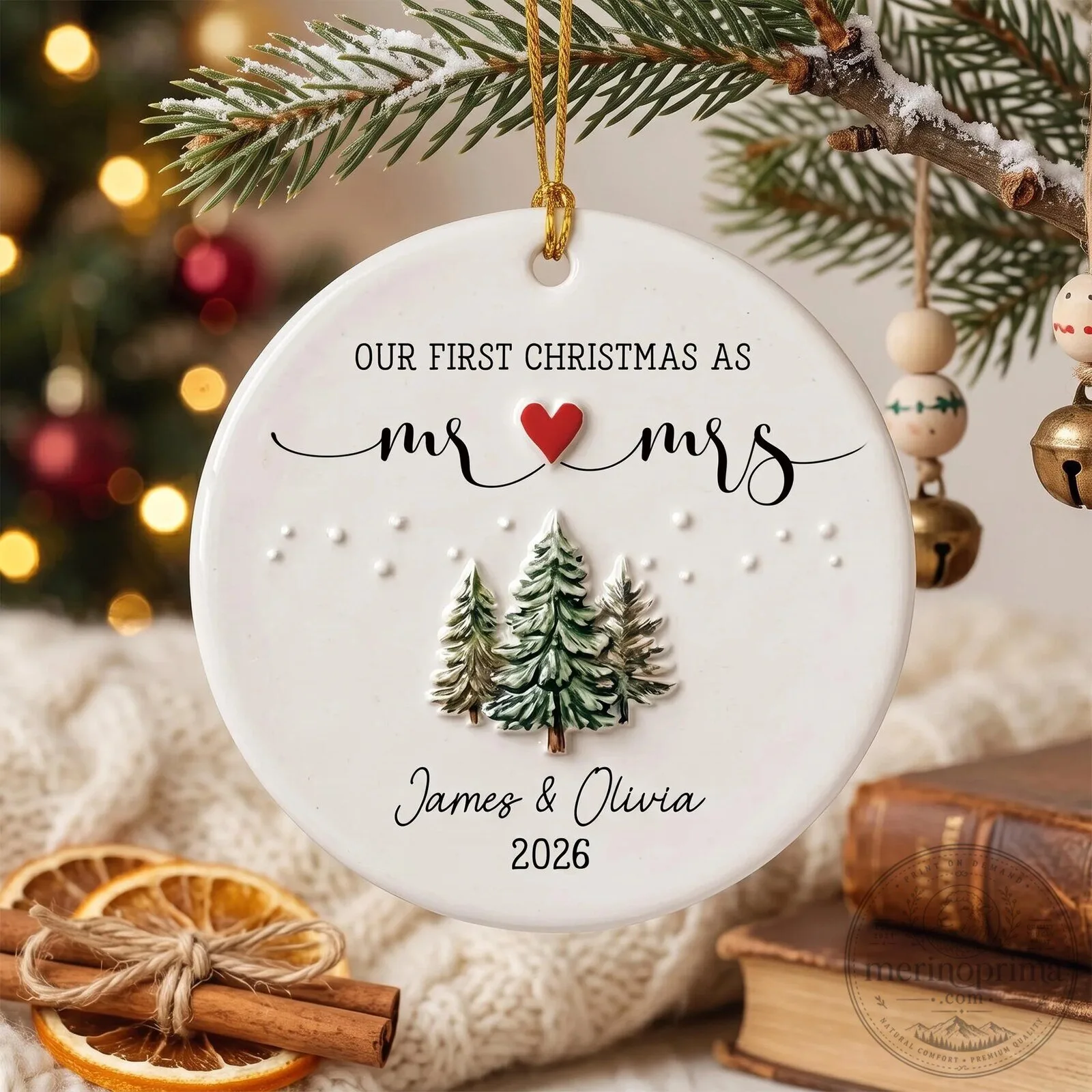 Personalized Ceramic Ornament for Our First Christmas as Mr. and Mrs.