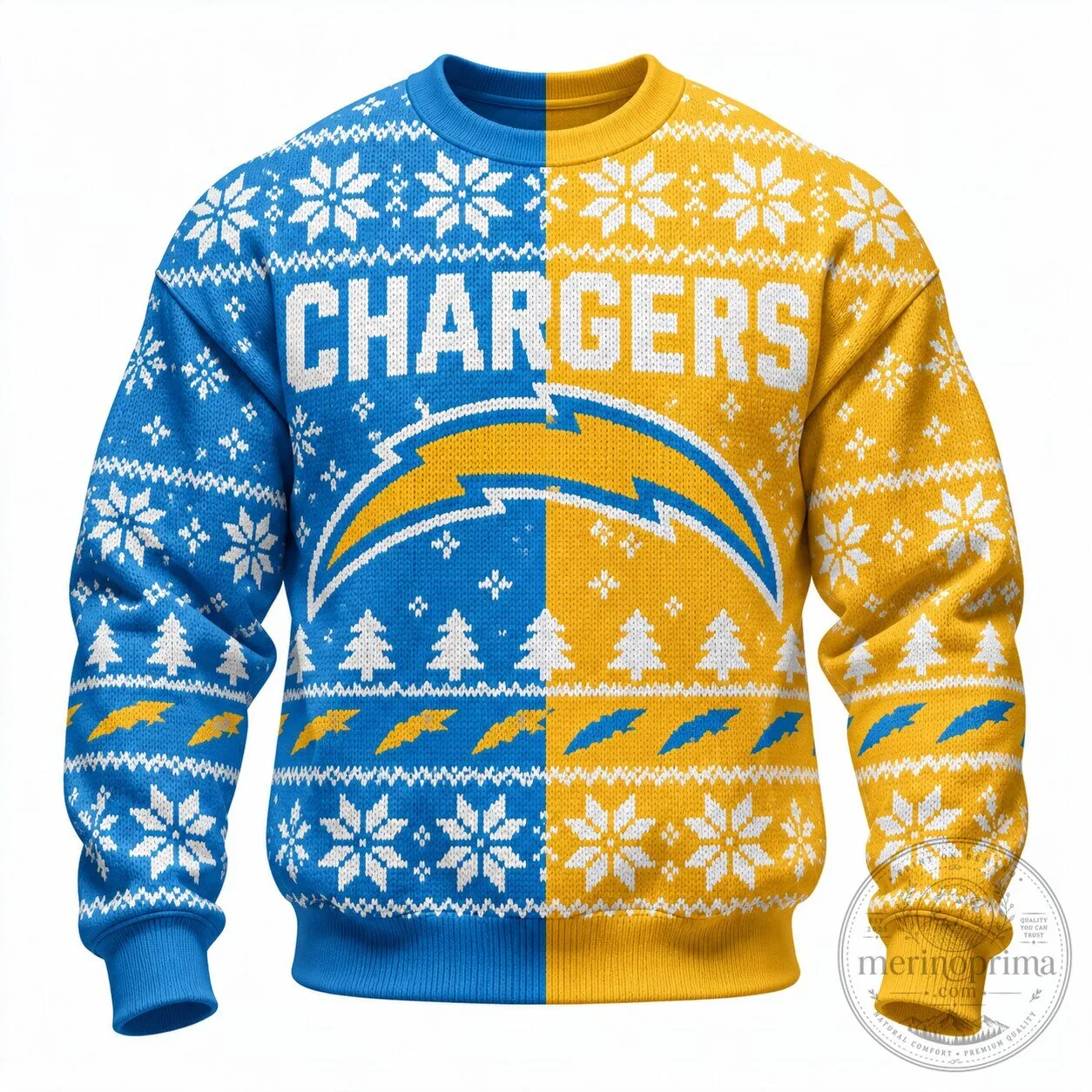 Los Angeles Chargers Split Christmas Ugly Sweater Style Crewneck Sweatshirt