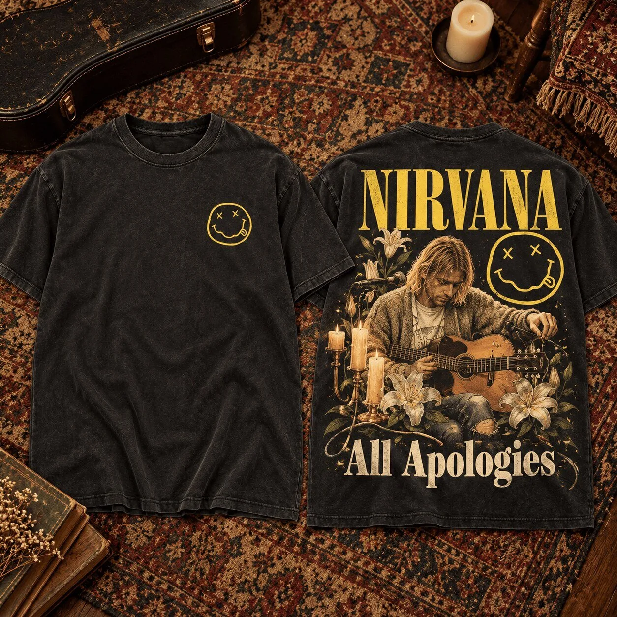 Nirvana All Apologies Candlelit Acoustic Premium Grunge Band T-Shirt 5 Nirvana All Apologies Candlelit Acoustic Premium Grunge Band T-Shirt