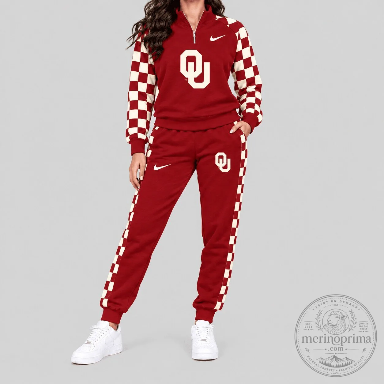 Oklahoma Sooners Women's Checkerboard Quarter-Zip Sweatshirt