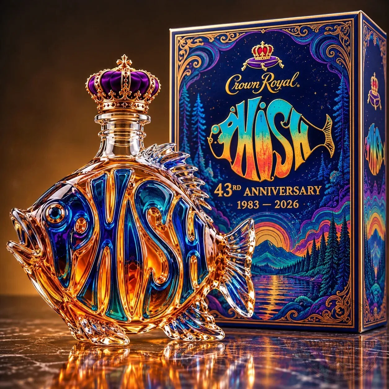 Phish Crown Royal 43rd Anniversary 1983-2026 Fish Shaped Whiskey Decanter