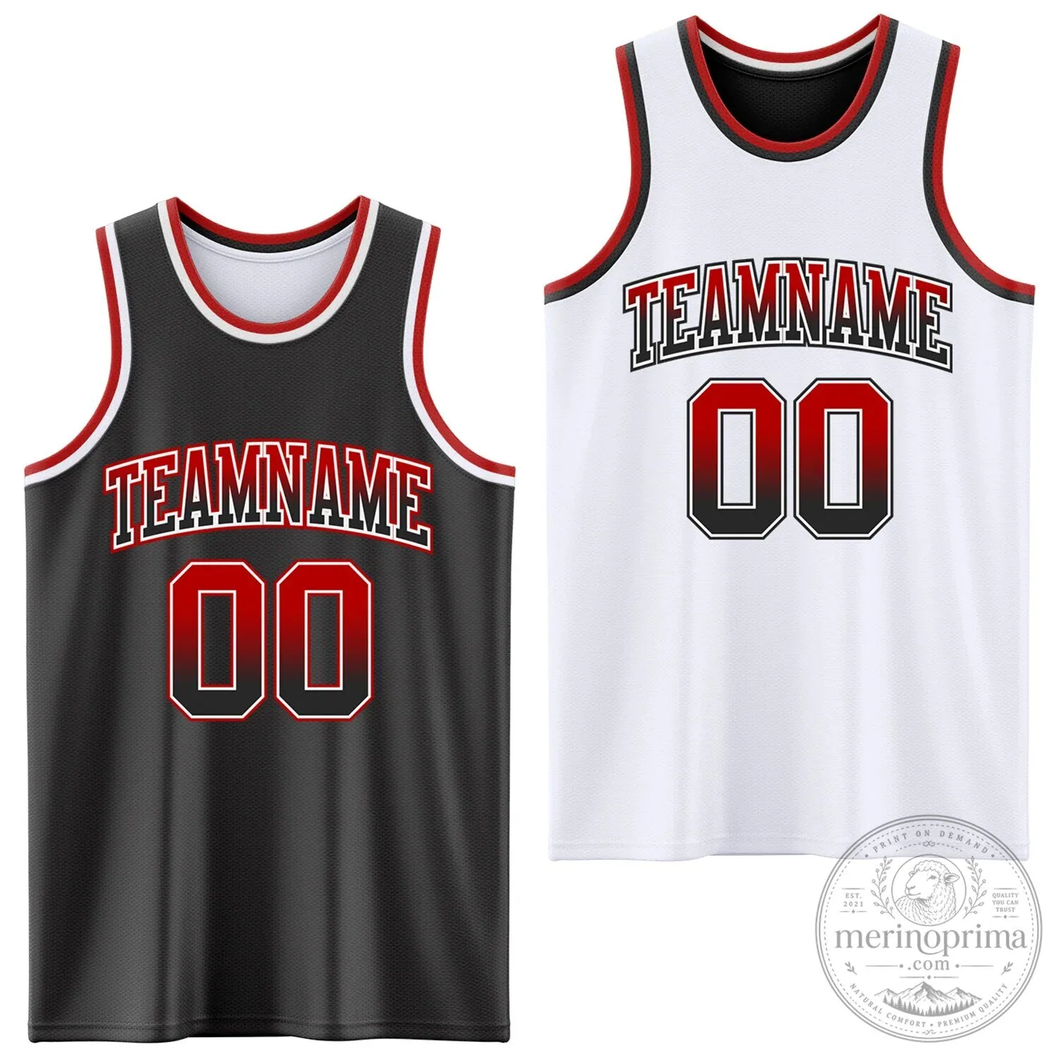 Custom Black Red White Fade Reversible Double Sided Sublimation Basketball Jersey