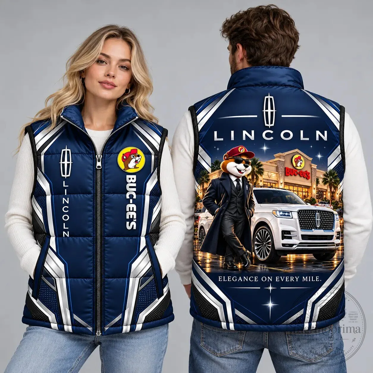 Buc-ee's Lincoln Navy Blue Puffer Vest Sleeveless Jacket for Men and Women