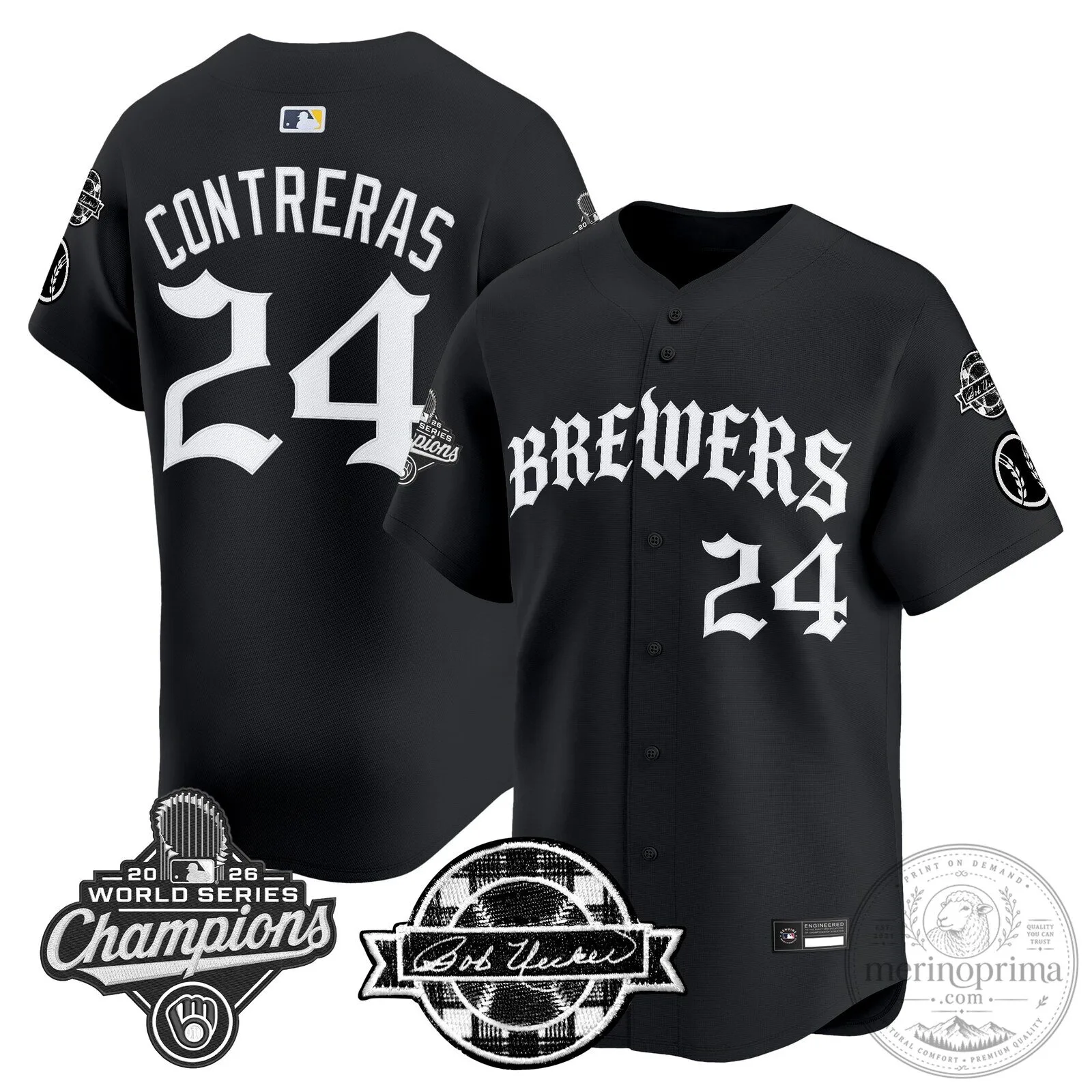 Milwaukee Brewers William Contreras Black 2026 World Series Champions Baseball Jersey 1 Milwaukee Brewers William Contreras Black 2026 World Series Champions Baseball Jersey